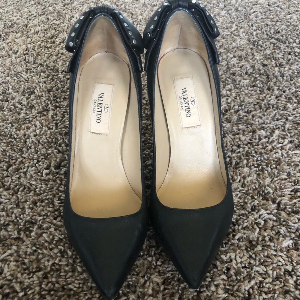 Valentino Leather Studded Bow Back Pumps